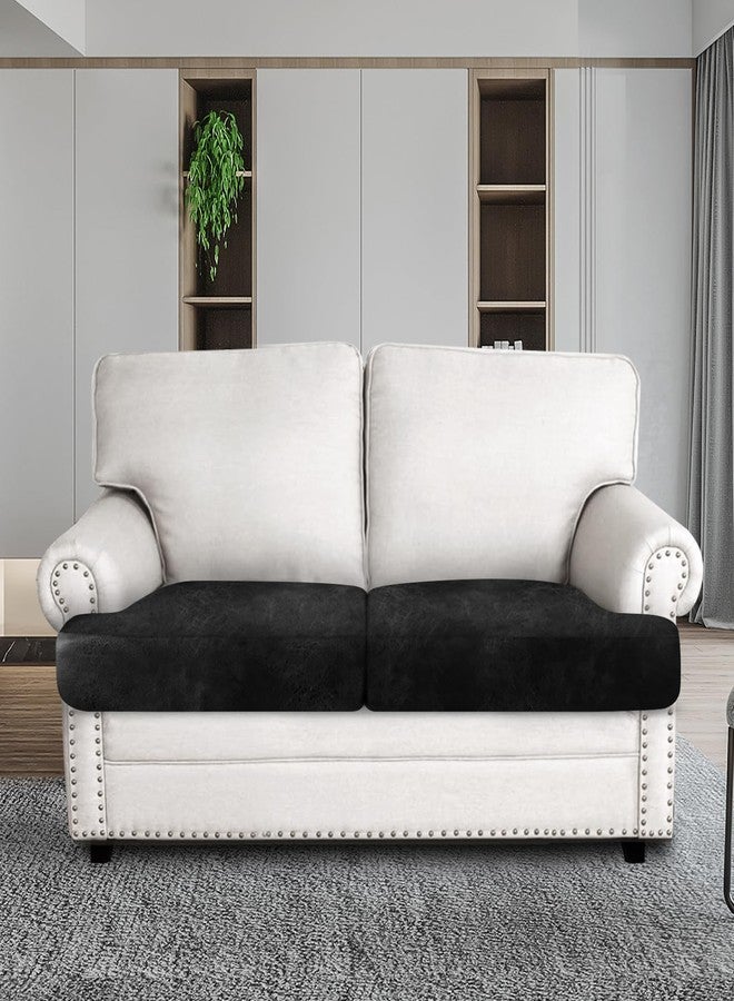ANARACHON Leather Look Couch Cushion Covers Sofa Seat Slipcovers Sets Couches Furniture Protector for Sectional Armchair Loveseat Pets Kids Stretch Spandex Fabric (2 T-Cushion Loveseat, Black) - Image 3
